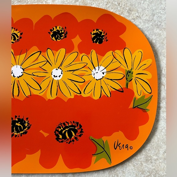 4 Vintage Vera Neumann orange & yellow floral vinyl placemats - Picture 8 of 11